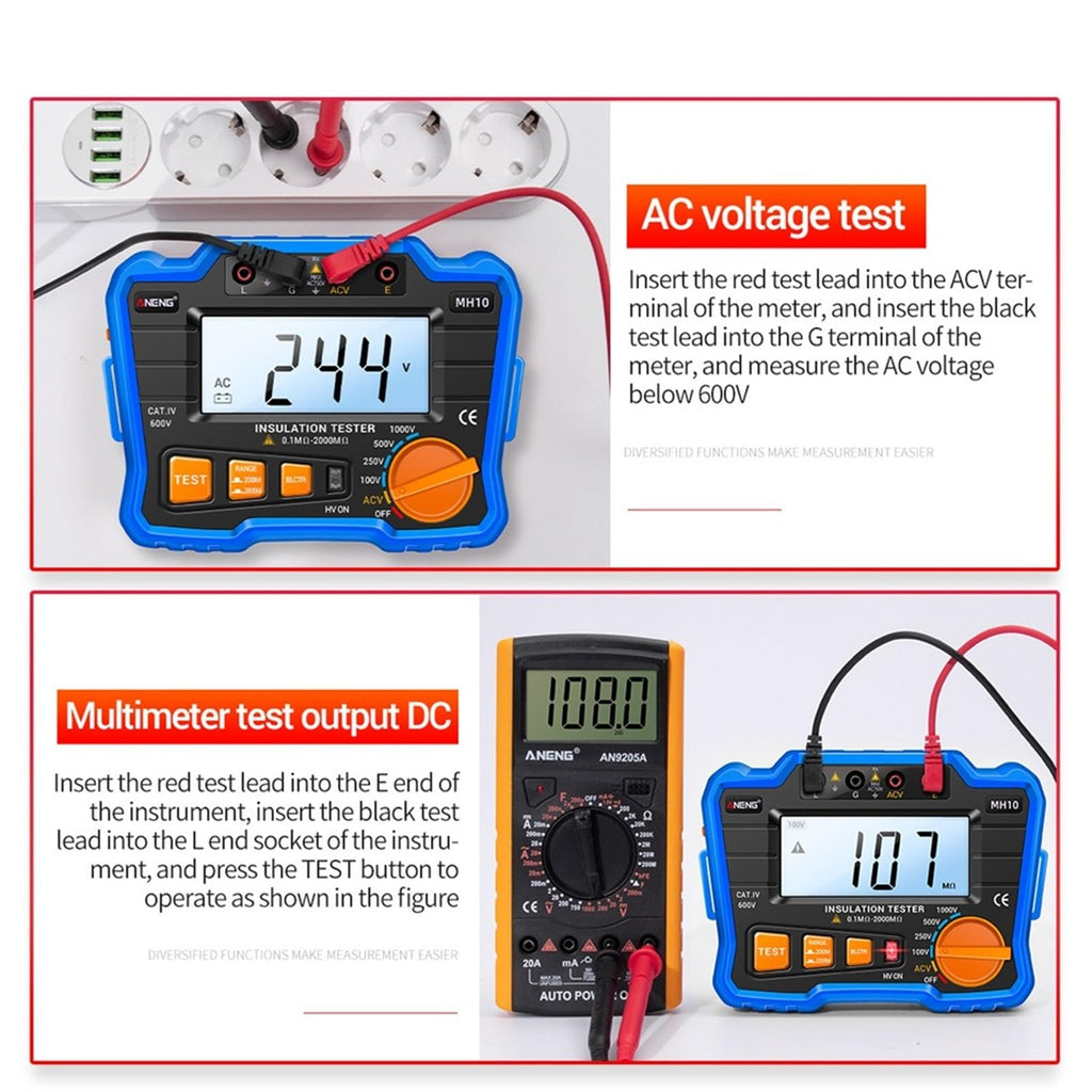 MH10 Desktop Megohm Meter 0.1 MΩ- 2000MΩ Insulation Resistance Tester Electrical Resistor Ohm Megohmmeter LCD Backlight(Blue)