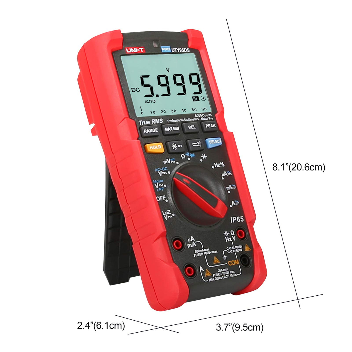 UNI-T Industrial Digital Multimeter UT195DS (IP65, 2M Drop Test) True RMS 6000 Counts AC DC Voltage Current LOZ ACV Resistance Capacitance Frequency Duty Cycle Diode Continuity Test Auto/Manual Range