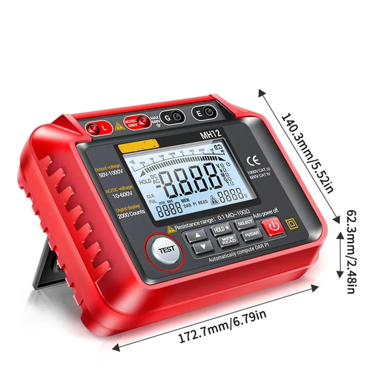 MH12 Digital Megohmmeter Meters Insulation Earth Resistance Meter Resistor Tester Ohm Cable Voltmeter Megameter Gauge Tool