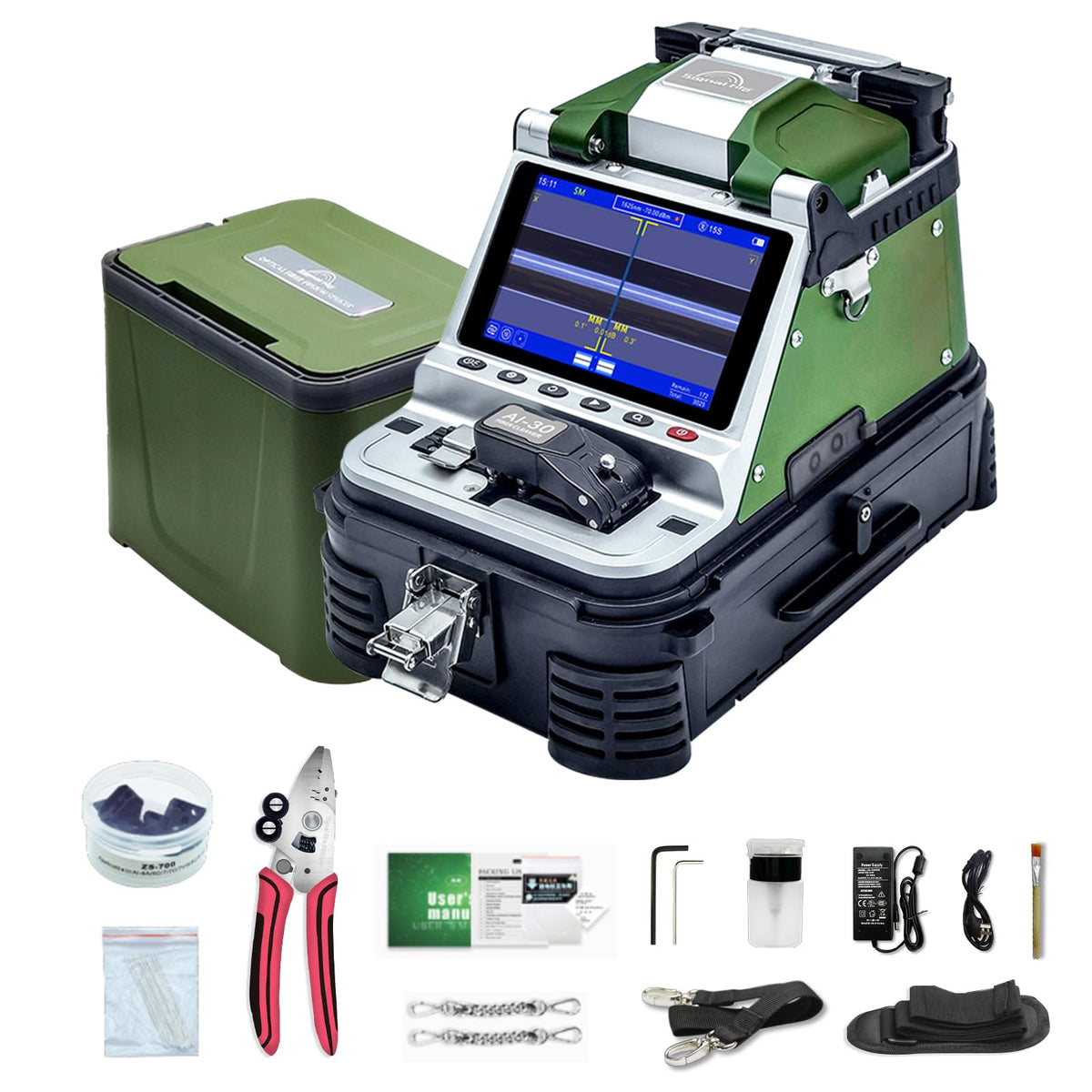 6 Motor Automatic Intelligent FTTH Fiber Fusion Splicer, 5 Inch LCD Screen SM&MM Fiber Optical Welding Splicing Machine Kit, Splicing 5S Heating 15S fusionadora de fibra optica(AI-30)