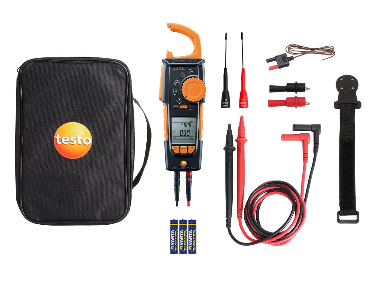 testo 770-3 Clamp Meter Set – Clamp Multimeter for Electrical Testing – HVAC Multimeter TRMS Measurement – Measures AC/DC Voltage up to 1000 V - with Retractable Pincer Arm and Bluetooth
