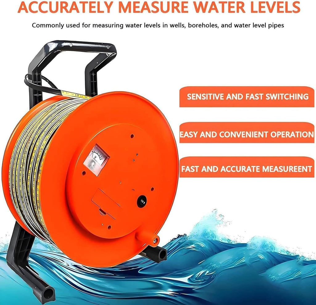 Water Level Meter, Steel Ruler Electric Water Level Gauge, Measures Depths from 10m to 300m, for Wells, Boreholes, Reservoirs & Pipes 150m