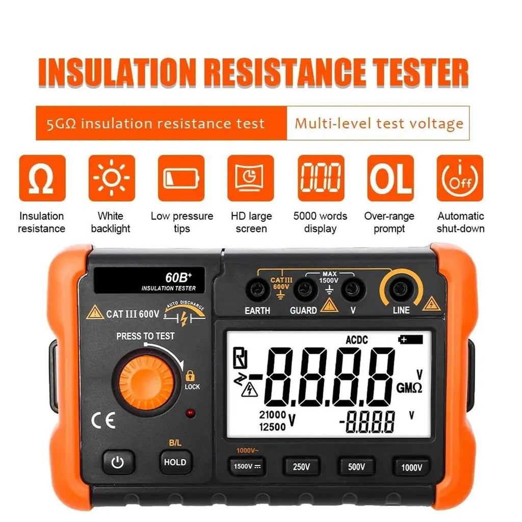 Resistance Meters, 60B+ Insulation Resistance Tester 1000V Megohmmeter 5GΩ Ohm Meter Professional Digital Ohmmeter Electrical Megometer