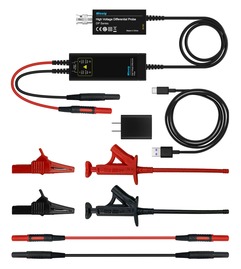 Micsig 700V 100MHz High Voltage Differential Probe kit 3.5ns Rise Time 10X/100X Attenuation Rate Oscilloscope Probe Kit Accessory DP10007