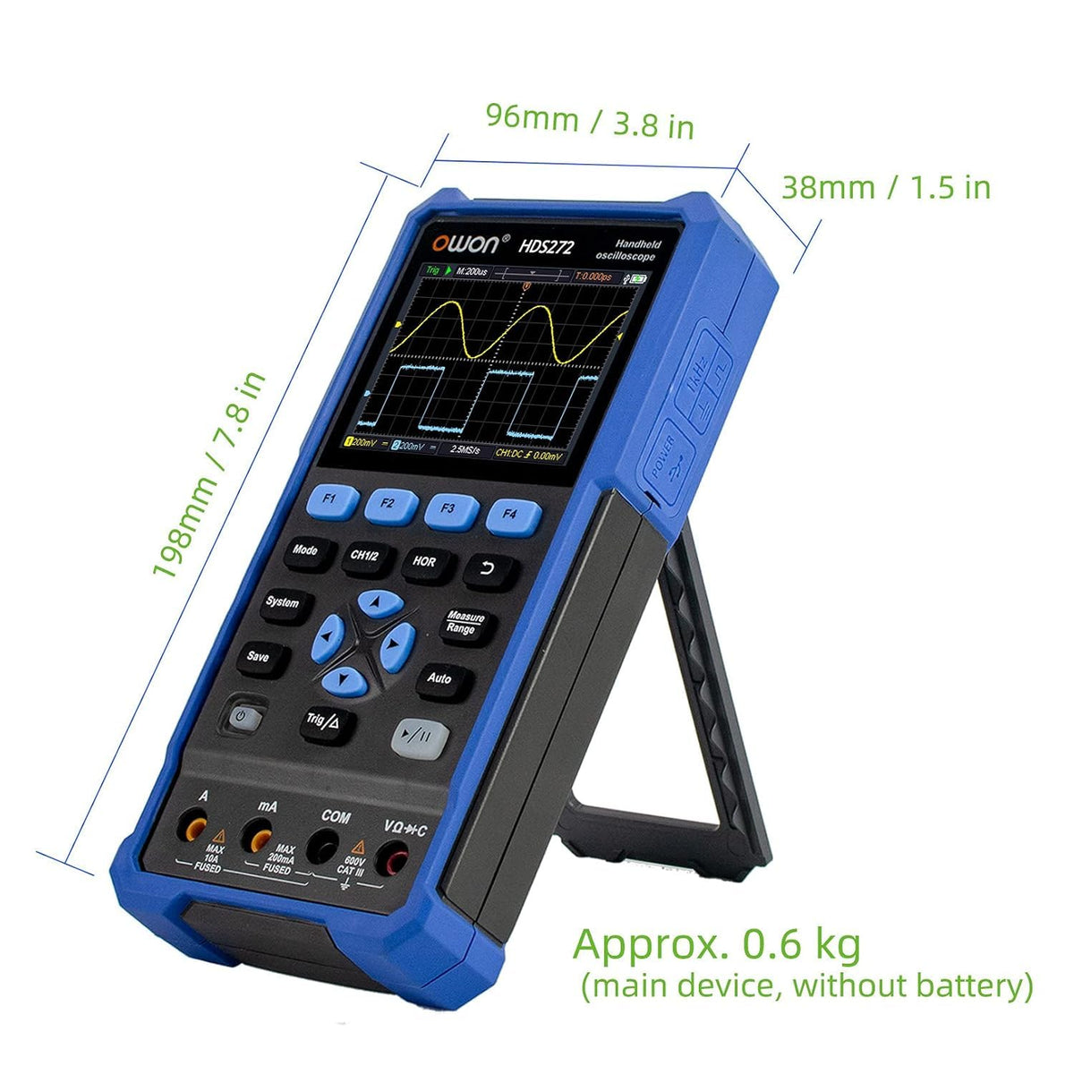 OWON HDS272 oscilloscope 2 in 1 70MHz Professional Handheld PC oscilloscope, 20000 Counts Digital multimeter 3.5 inch LCD Display Universal Test Instrument (oscilloscope+multimeter)