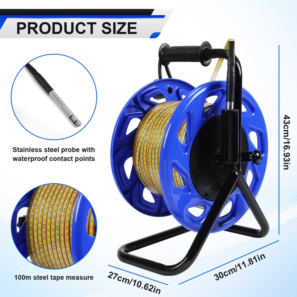 100m Water Level Measurement Gauge with Fixed Probe and Steel Tape Groundwater Level Measuring Instrument for Wells Boreholes Reservoirs and Pipes