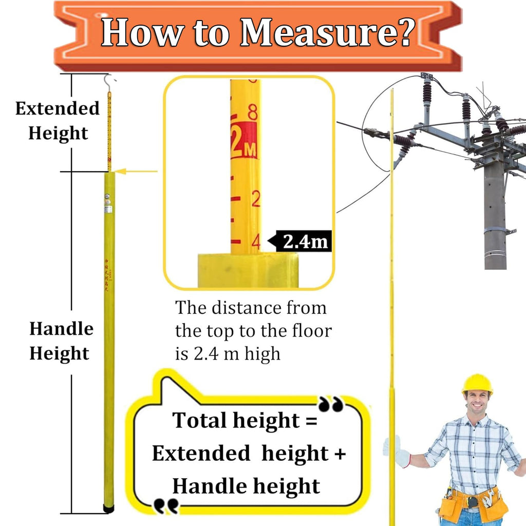 Retractable High-Voltage Height Measuring Pole,Lineman Epoxy Resin Telescoping Height Measuring Stick, 20ft 30ft 40ft 50ft 60ft Electrical Safety Tool Yellow 15m/49.2ft