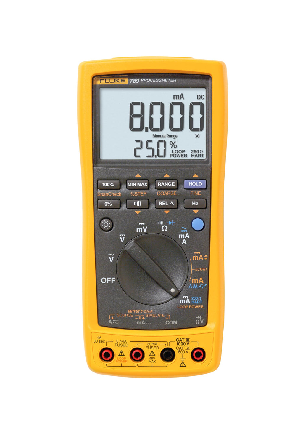 Fluke 789 ProcessMeter, Includes Standard DMM Capabilities, Measure, Source, Simulate 4-20 mA signals, and Built-In 24 V Loop Supply