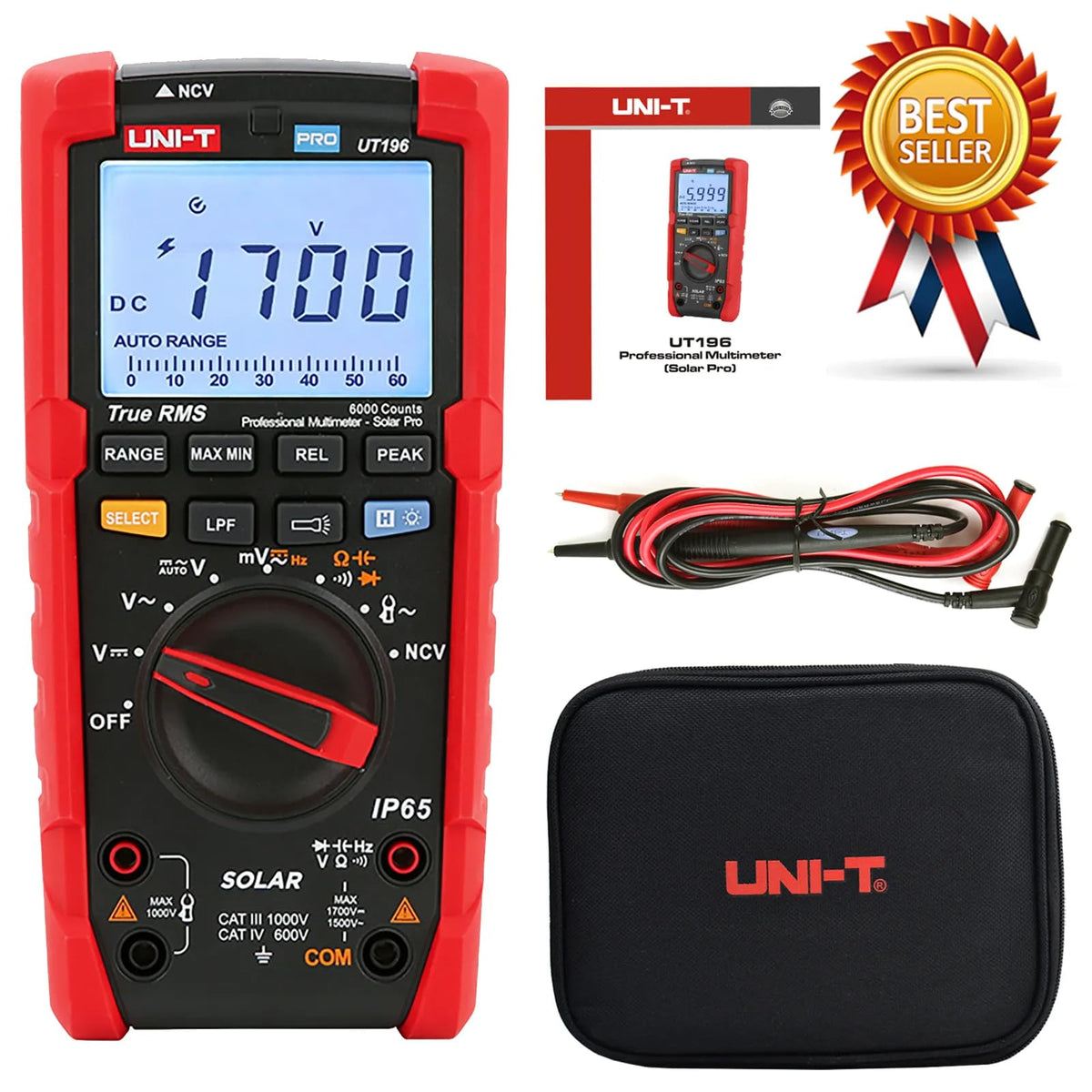 UNI-T Uni-Trend Multimeter clamp Meter UT196 Professional Digital Multimeter 1700V DC Voltage Tester True RMS Capacimeter Resistance Frequency Meter- Solar Pro