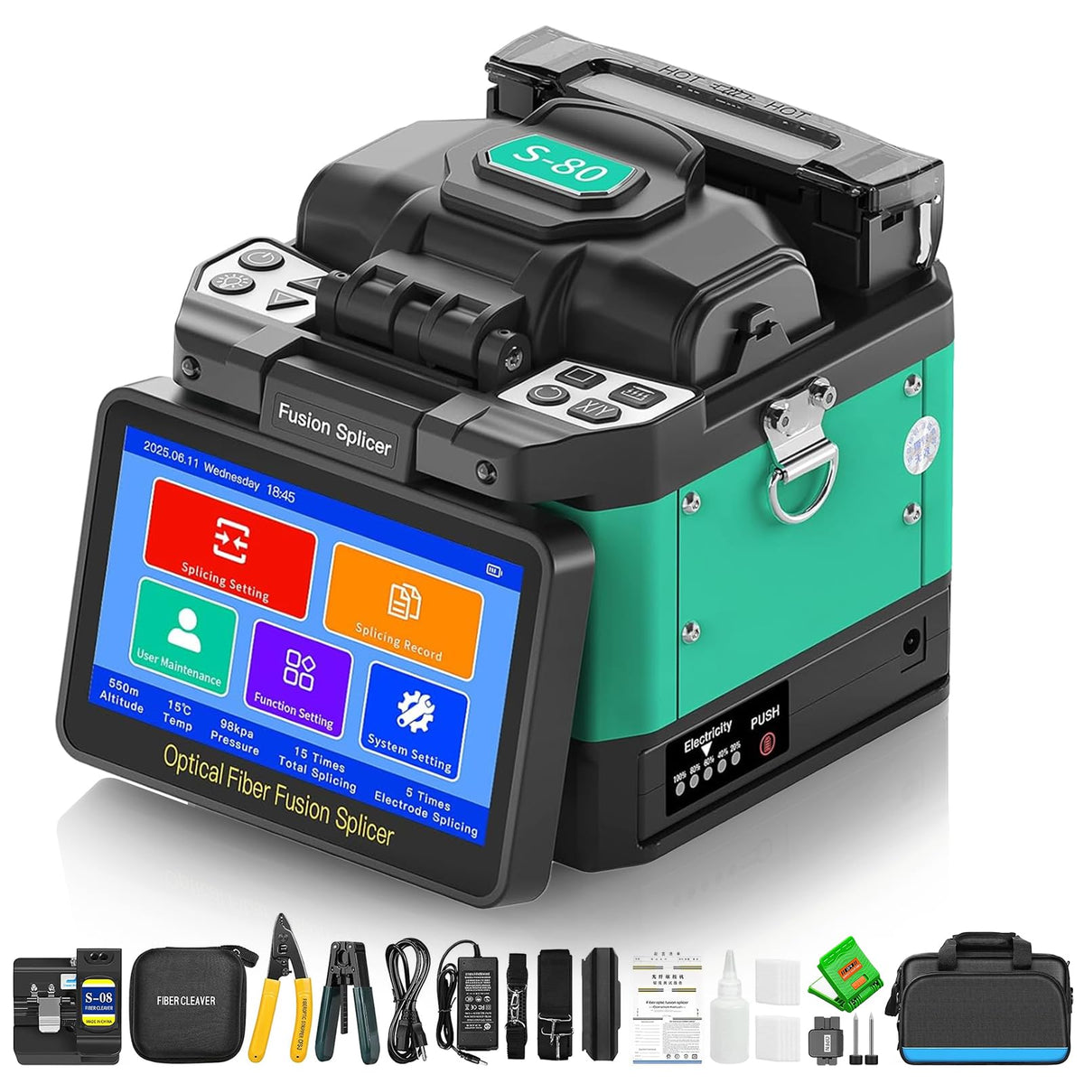 Fiber Fusion Splicer FS-60F w/6 Motors,Core Alignment Fusion Splicer, 8s Splicing,18s Heating,with 5-inch Touch Screen,7800mAh Large Capacity Battery, AUTO FTTH Welding, for Trunk Line Construction