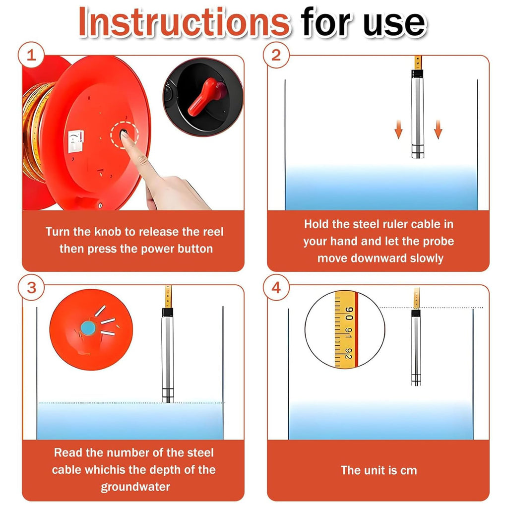 10M Underground Water Level Gauge with Stainless Steel Probe & Steel Tape, Depth Measurement Tool for Well Repair, Audible Signal & Voltmeter Features
