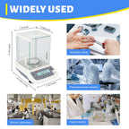 0.0001g Analytical Balance, 120g Digital Lab Scale with Glass Draft Shield & Weighing Pan & 100g Standard Weight, 18 Units High Precision Digital Balance for Jewelry Gold Store Lab