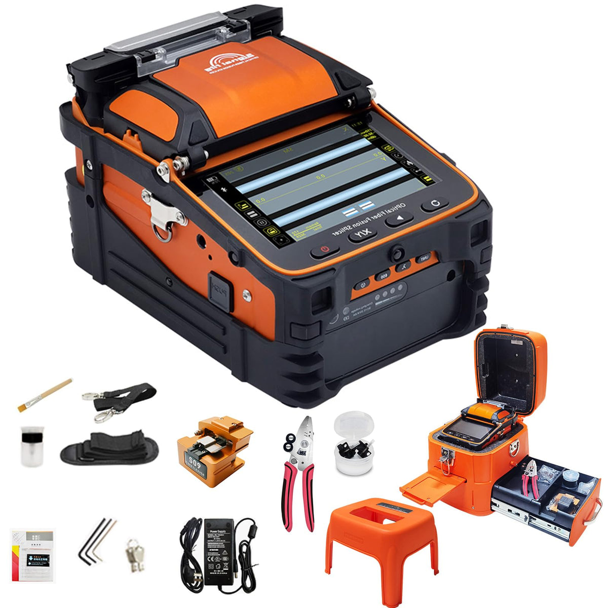 Fusion Splicer AUA-70F Toolbox Kit with Auto Focus & 6 Motor Core Alignment Fiber Fusion Splicer 8S Automatic FTTH Fiber Optical Welding Splicing