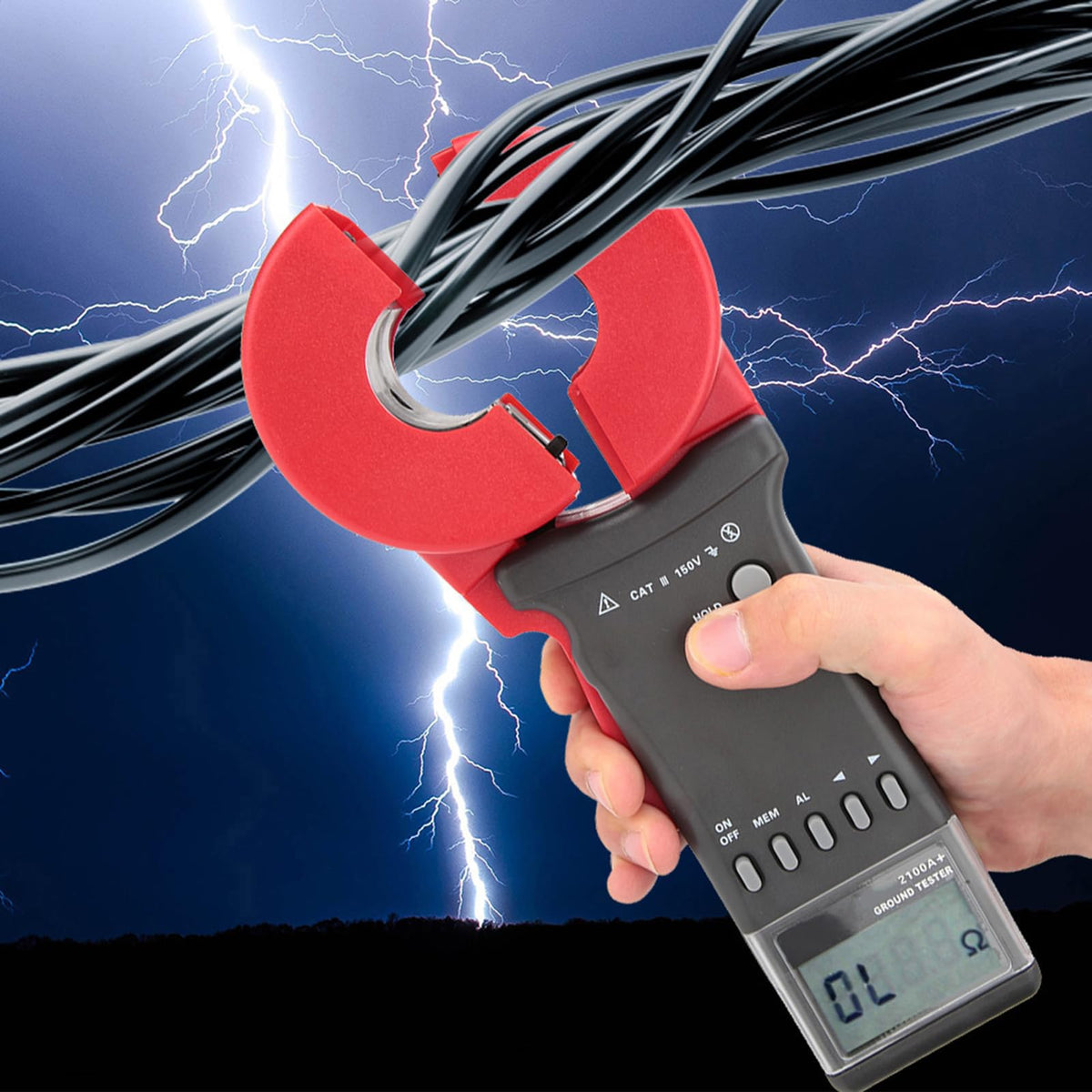 Ground Resist Meter, Plastic Digital Clamp On Ground Earth Resist Tester Meter, Wear Resistant Ground Earth Resist Meter for Ground Resist