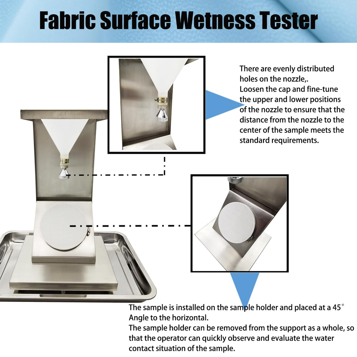 Fabric Surface Wetness Tester Y813 Textile Surface Moisture Resistance Testing Machine 45° Sample Placement Angle Fabric Water Resistance Test Equipment