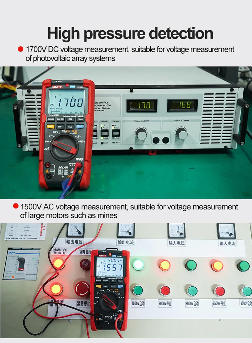 UNI-T Uni-Trend Multimeter clamp Meter UT196 Professional Digital Multimeter 1700V DC Voltage Tester True RMS Capacimeter Resistance Frequency Meter- Solar Pro