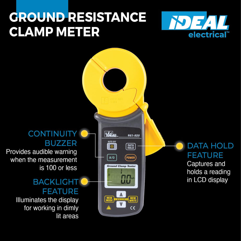 Ideal Electrical Ground Resistance Clamp Meter, Digital Auto-Ranging