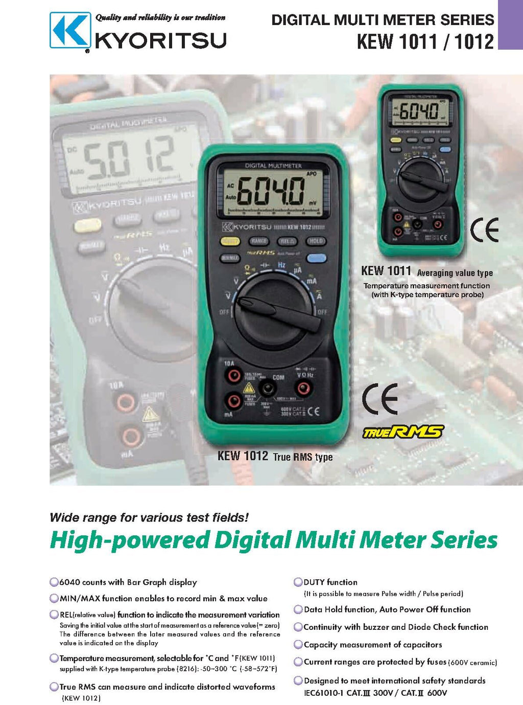 Japan Quality KYORITSU 1012 Digital Multimeters AC DC Tester KEW1012 Digital Multi Meter T-RMS NCV Capacitance Ammeter Voltmeter Tester multimetro Digital Professional Tester Multi-Meters