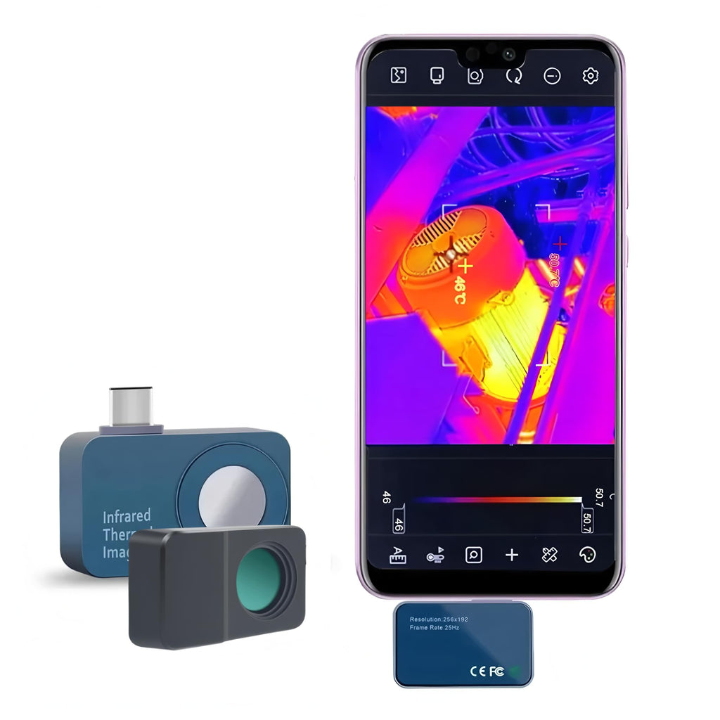 Thermal Camera 256 * 192 Android Type-C Thermal Imager 25Hz Mobile Thermal Imaging Camera for Solar Panel Power Device Fault Detect(T7+ Macro Lens)