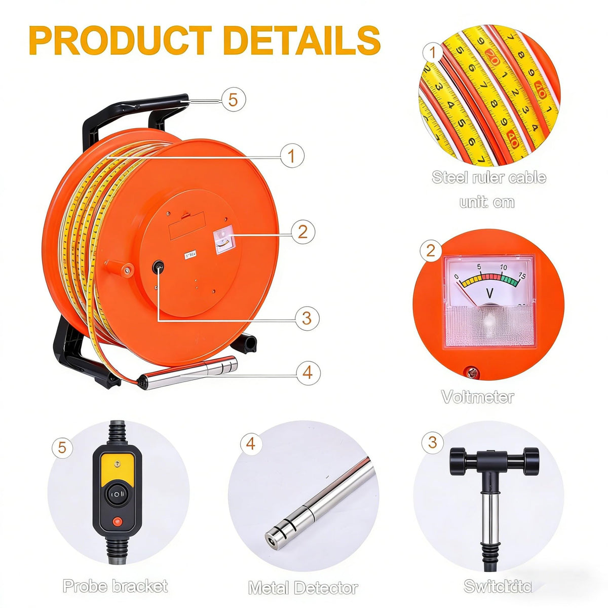 Water Level Meter, 10-300m Well Depth Gauge with Stainless Steel Probe, Groundwater Measurement Tool with Peak Display & Indicator Light(20m)