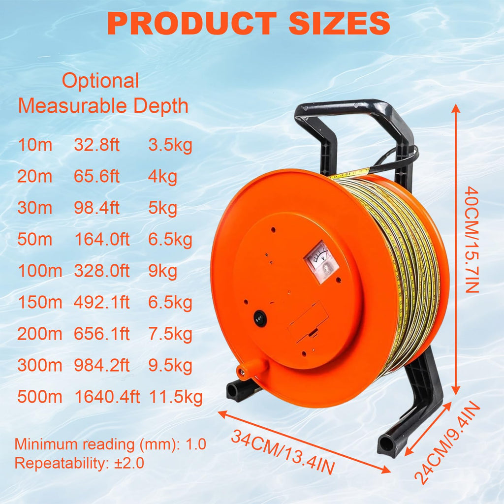Well Water Level Gauge, Fixed Probe with Steel Tape, Accurate Liquid Level Measurement Tool for Industrial Use, 20 Meters