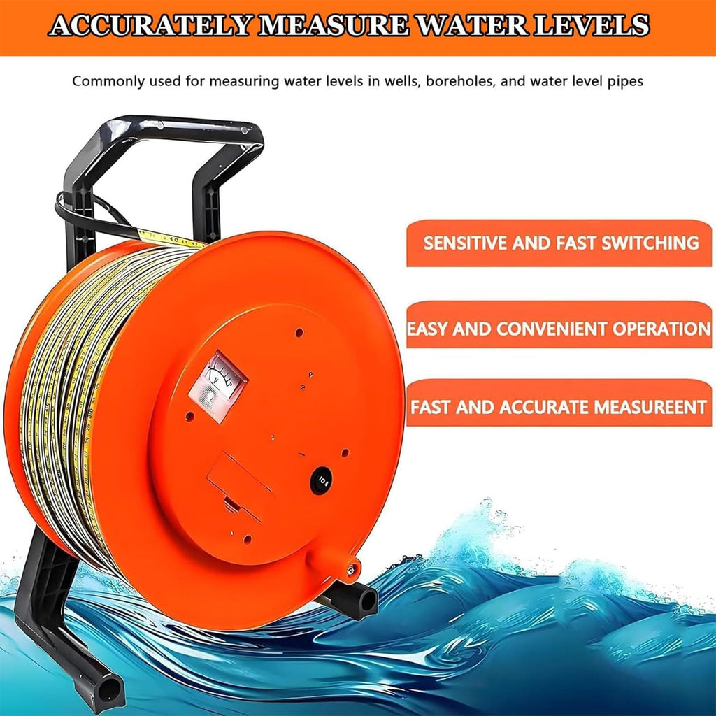 Water Level Meter & Indicator, 30m Depth Gauge with Fixed Probe & Steel Tape for Wells, Boreholes, Reservoirs & Pipes - Accurate Water Level Measurement Tool