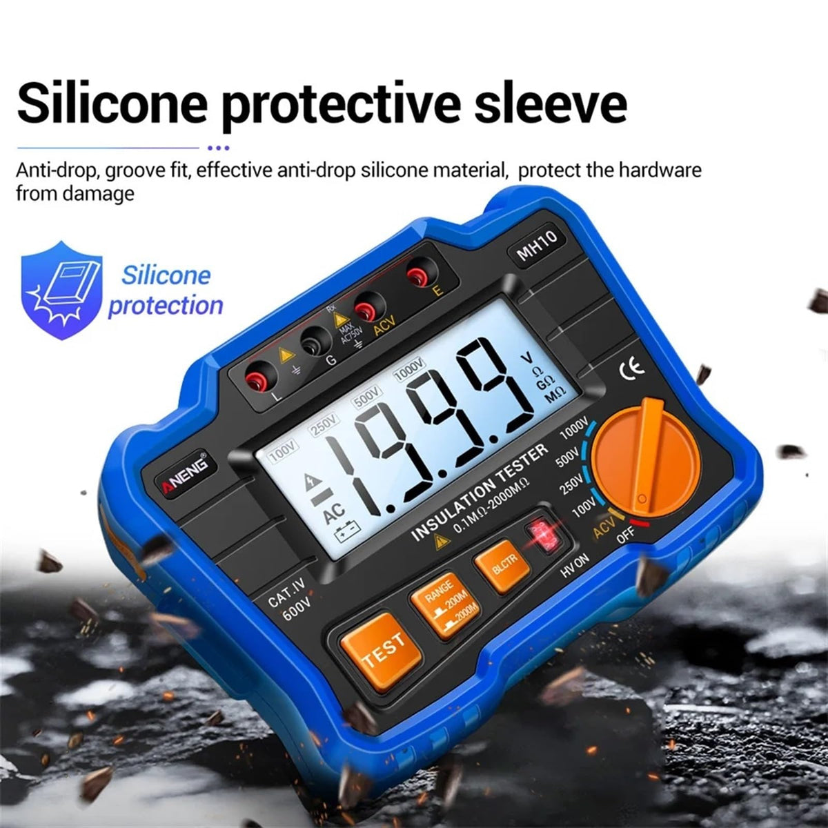 MH10 Desktop Megohm Meter 0.1 MΩ- 2000MΩ Insulation Resistance Tester Electrical Resistor Ohm Megohmmeter LCD Backlight(Blue)