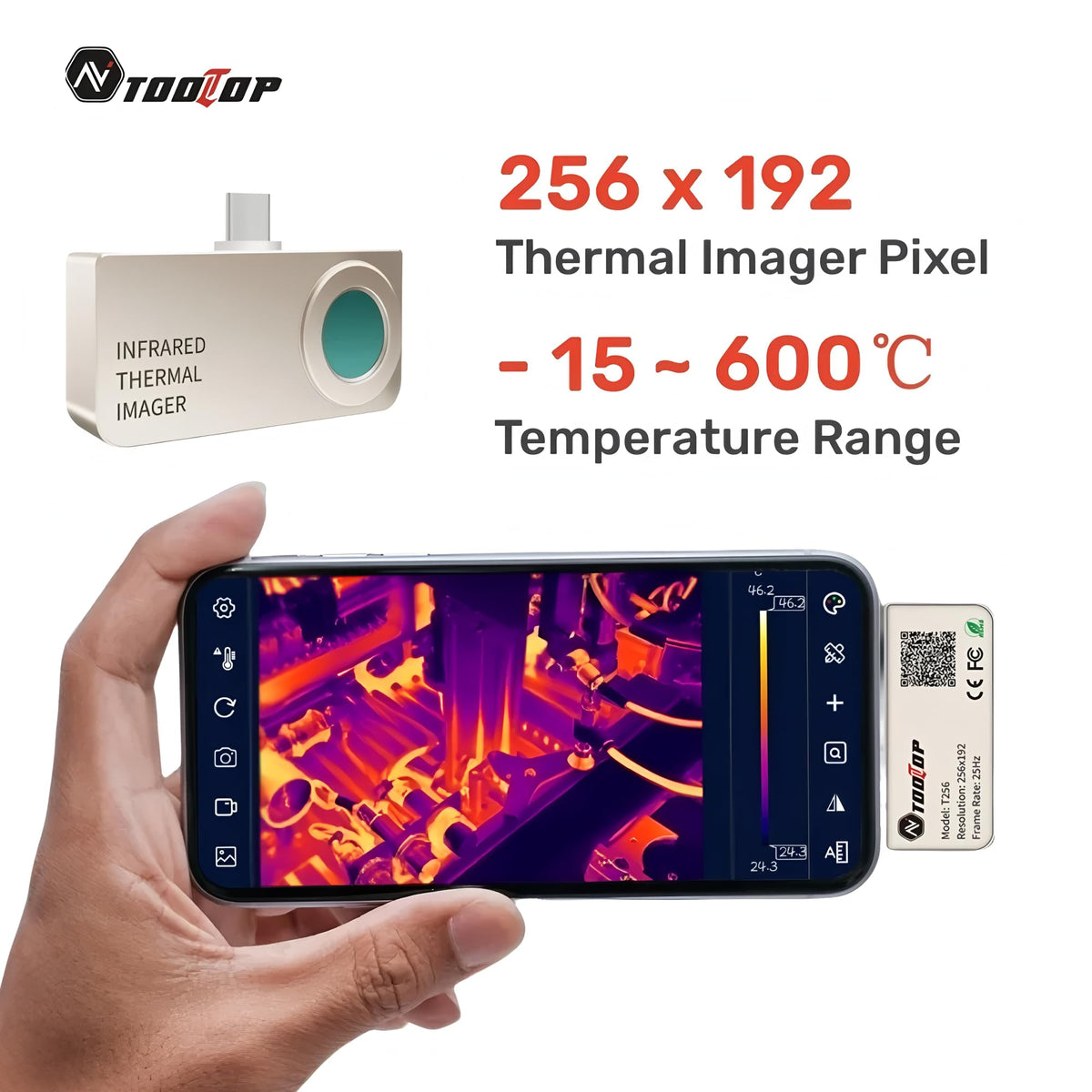 T256 Thermal Camera 256 * 192 Type-c Infrared Camera 25Hz High Refresh Rate Thermal Imager for Industrial Heating Repair(T256)