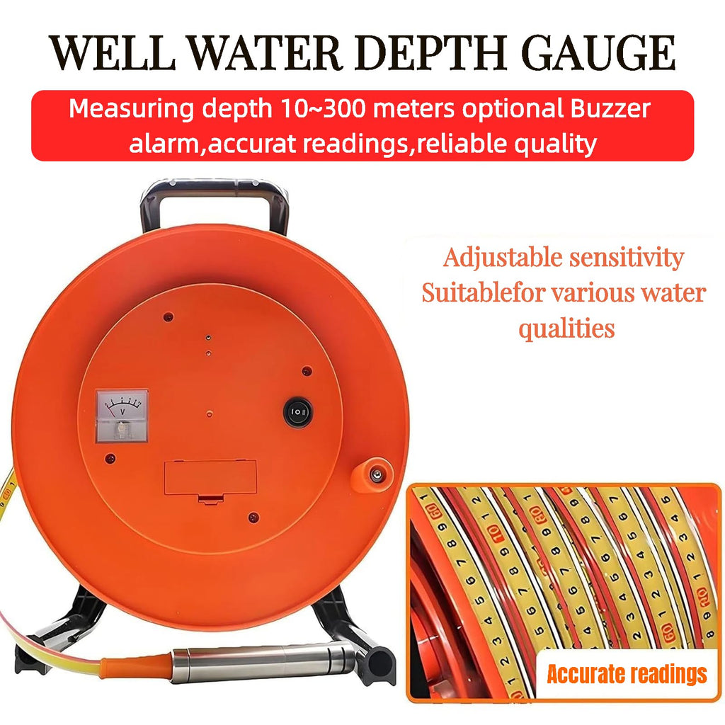 Water Level Meter for 10-300m Groundwater Depth Measurement, Electronic Water Level Indicator with Fixed Probe & Steel Tape (20m/65ft) for Wells and Aquifers