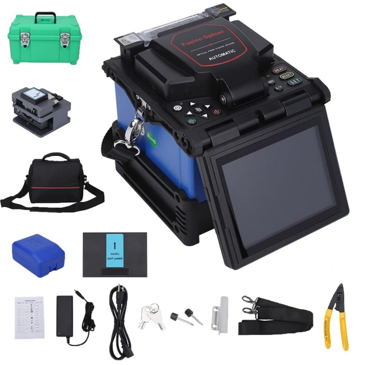 GarveeTech Fusion Splicer with 6 Motors Core Alignment, 6 Motor Core Alignment FTTH Fiber Fusion Splicer, 5 in Digital LCD Screen, 7s Fast Splicing & 12s Heating