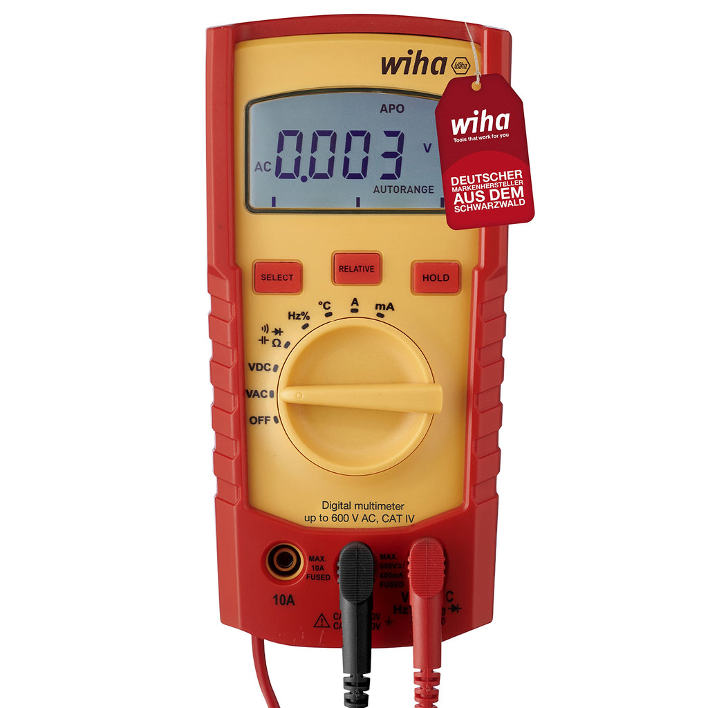 Wiha Digital Multimeter up to 600 V AC, CAT IV with 2X AAA Batteries I with LCD Display (45218)