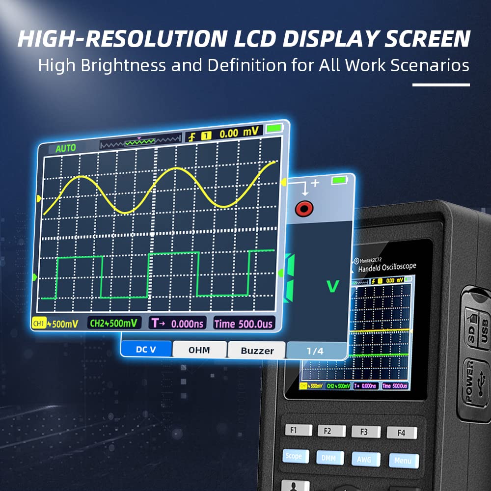 Hantek 2C72 Handheld Oscilloscope 70MHz 2CH with Digital Multimeter