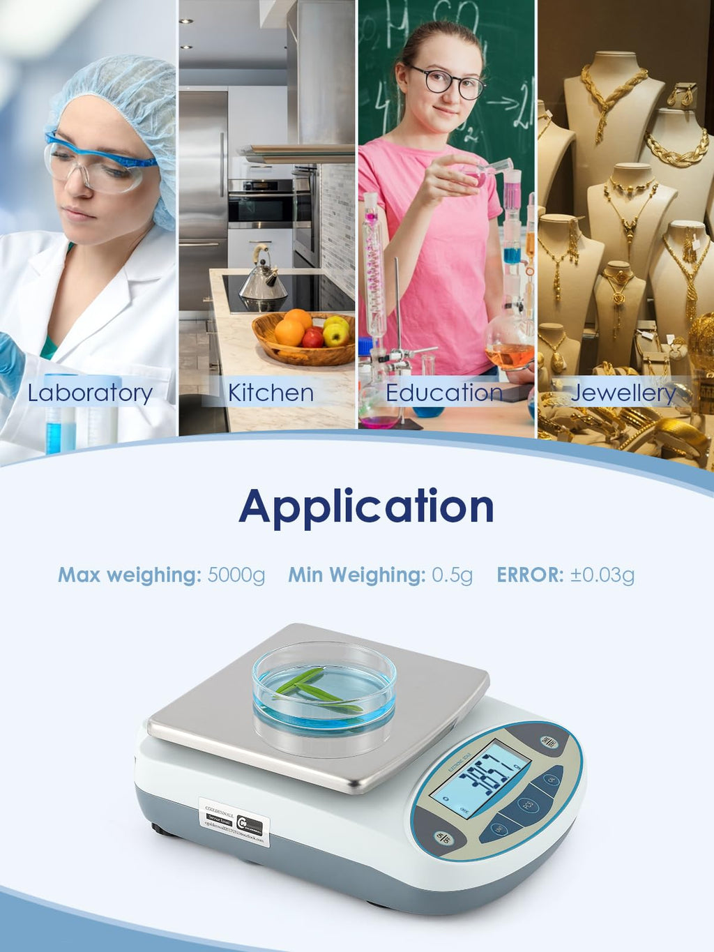 CGOLDENWALL Lab Scale 5kgx0.1g Digital Precision Scale Electronic Balance Laboratory Weighing Industrial Scale Kitchen Counting Scale Scientific Scale Calibrated (5kg, 0.1g)
