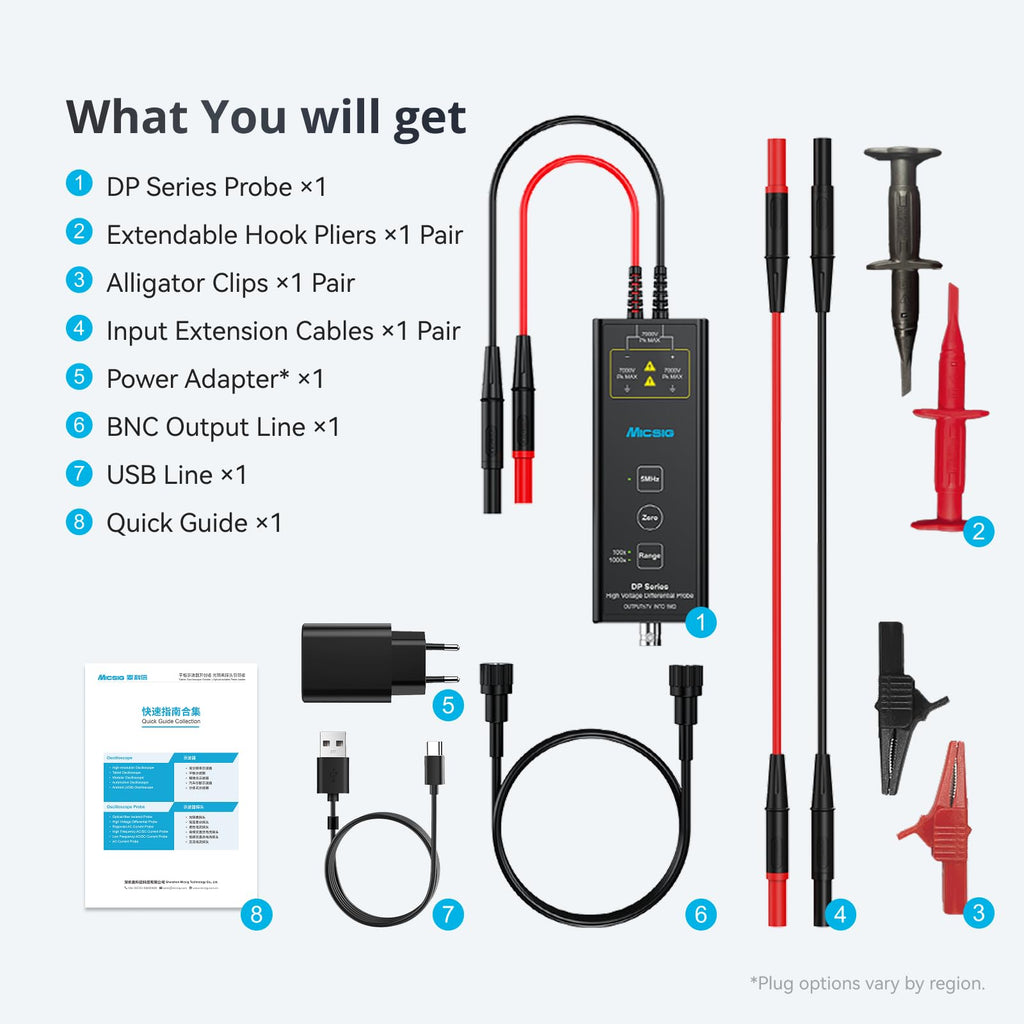 Micsig DP1500 High Voltage Differential Probe Kit, 3.5ns Rise Time 50X/500X Attenuation Rate Oscilloscope Probe Kit Accessory, 1500V 100MHz (DP10013 Upgrade)
