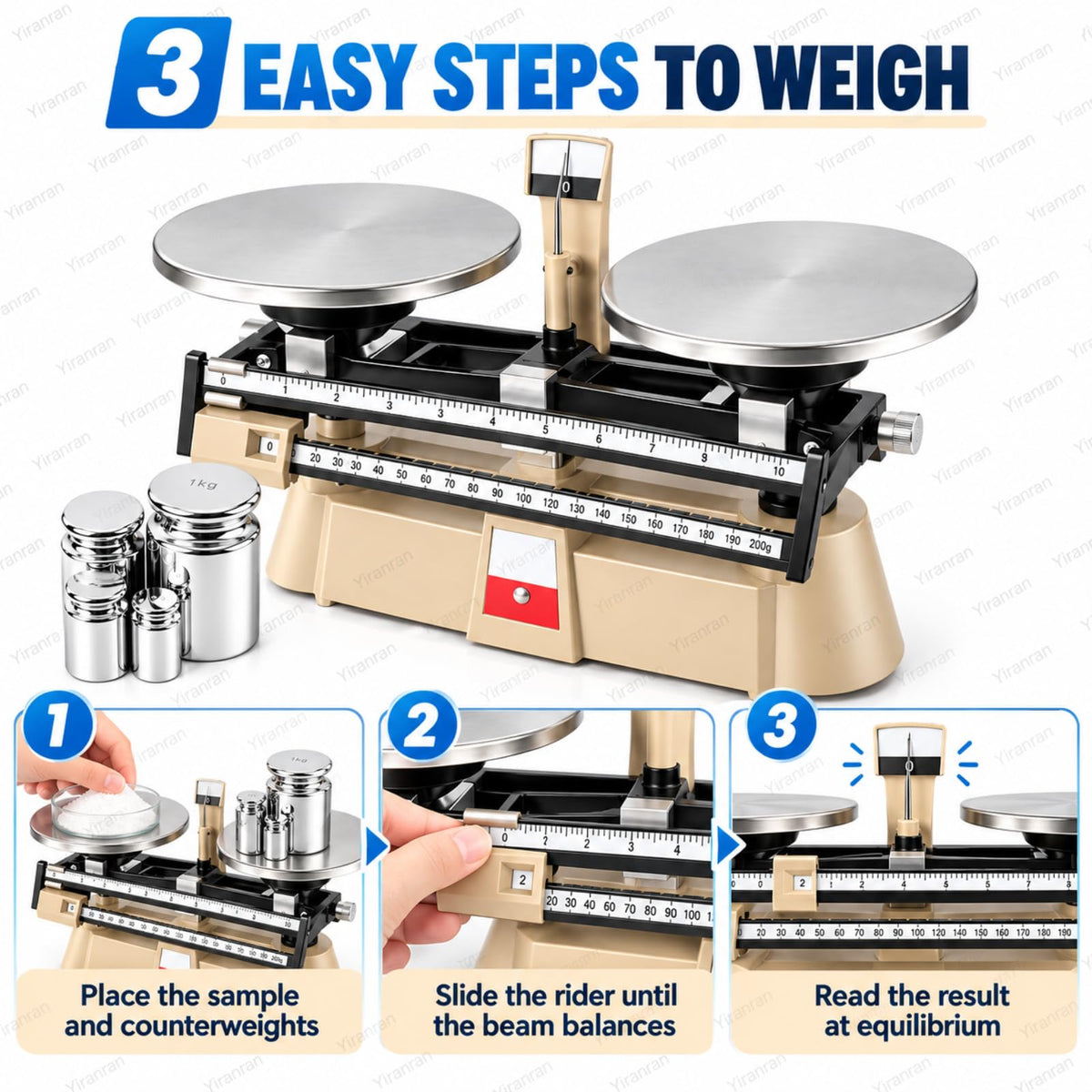 Analytical Double Pan Scales, Double Pan Balance Scale with 0.1g Graduation, 2000g Capacity, Zero Adjustment and 4-piece Weight Set, for Physics Chemistry Experiments, Classroom Teaching