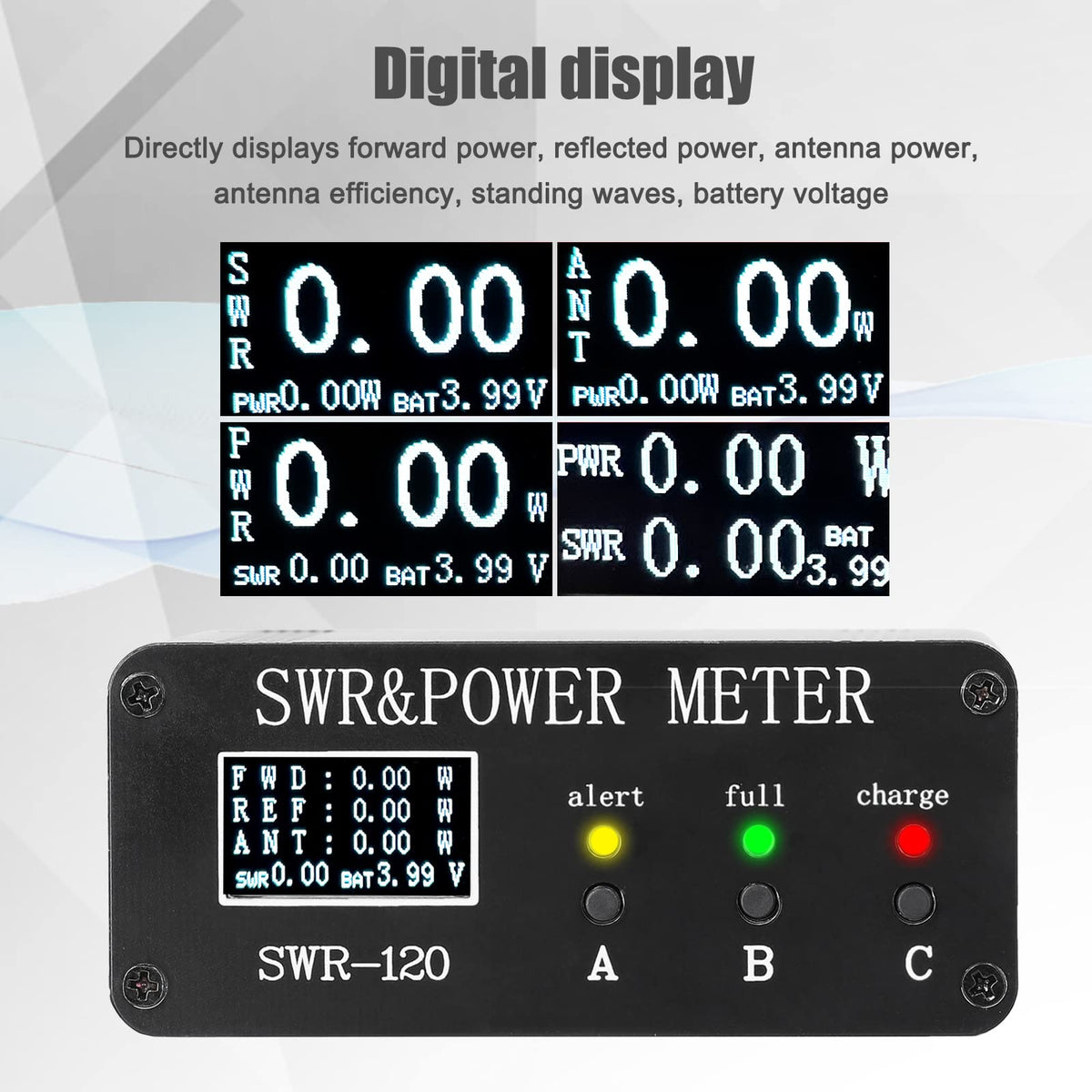 1.8MHz-50MHz 0.5W-120W Short Waves SWR and Power Watt Meter Standing Waves Meter Type-C Charging Interface SWR and Power Meter