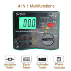 4-in-1 Digital Multimeter with Ground Earth Resistance Tester, Insulation Resistance Tester, Phase Sequence Detector & Voltmeter - 0.01Ω Resolution 600V AC/DC Voltage Measurement Auto-Ranging