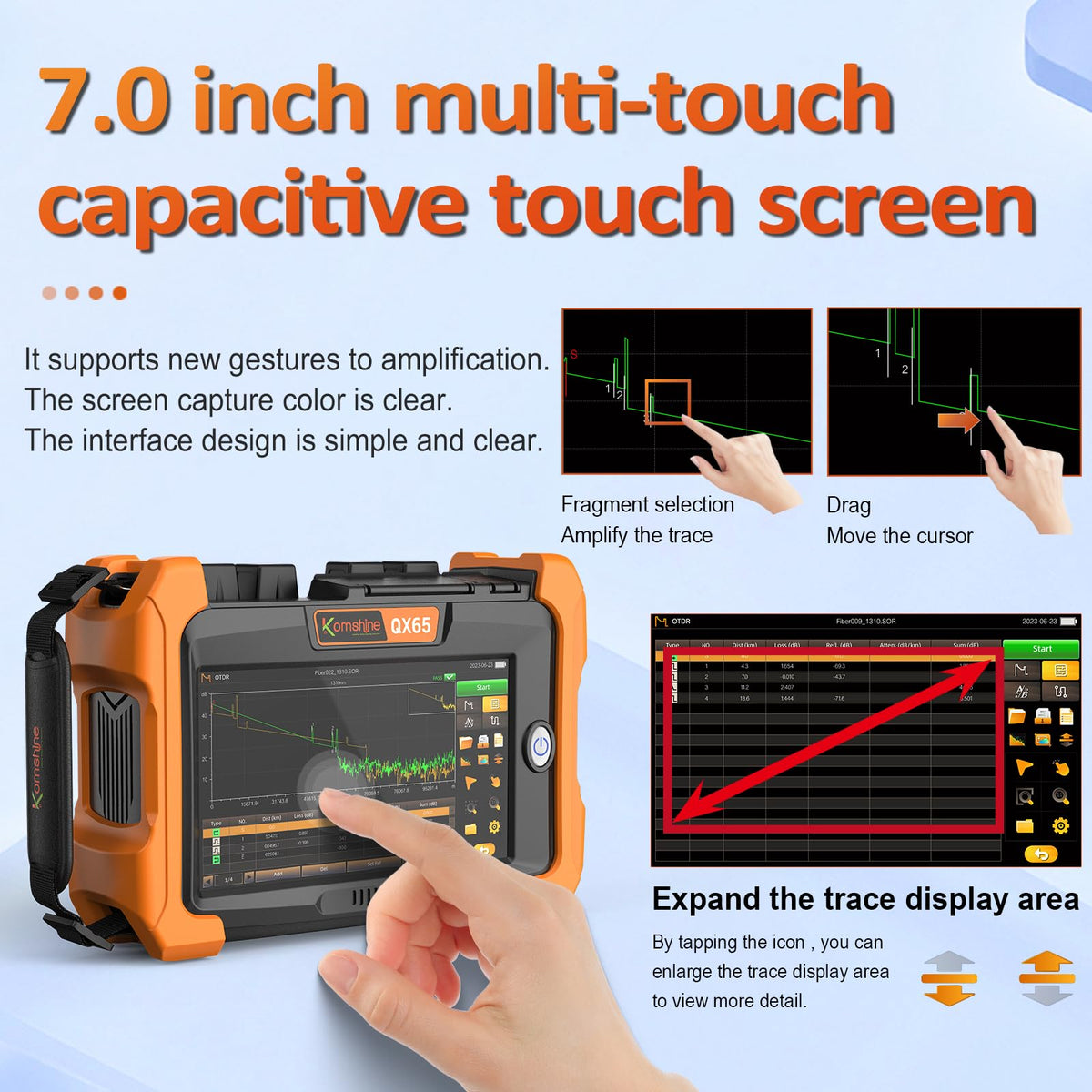 OTDR 1625nm Active PON Fiber Multi Tester KOMSHINE QX65 38 36 34dB 140KM