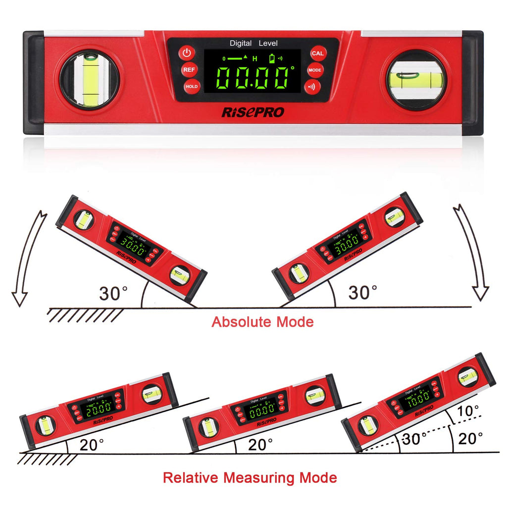 10-Inch Digital Torpedo Level and Protractor IP54 Protected Electronic Bubble Inclinometer, Angle Finder, Gauge w/Large VA Display & V-Groove Base DL135N