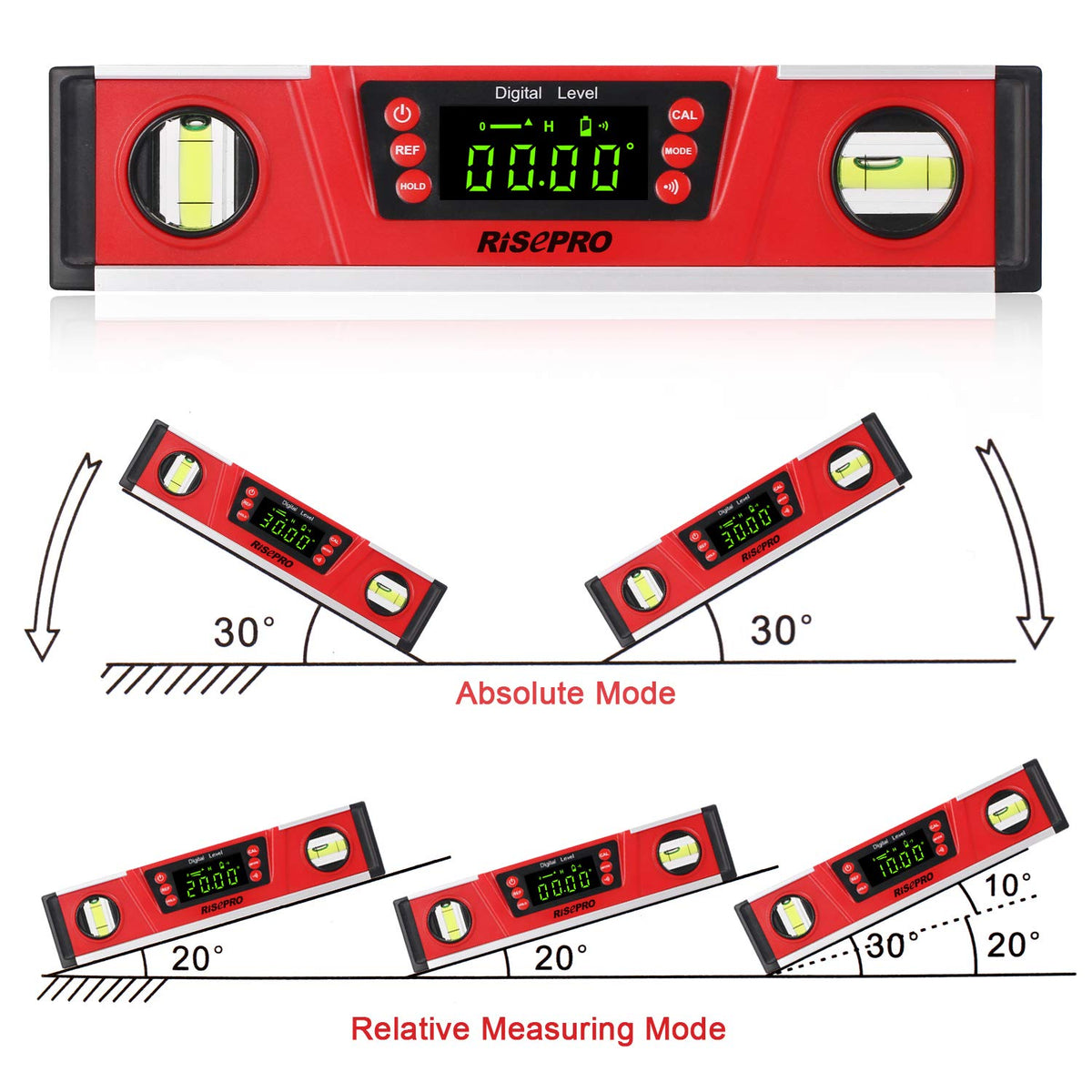 10-Inch Digital Torpedo Level and Protractor IP54 Protected Electronic Bubble Inclinometer, Angle Finder, Gauge w/Large VA Display & V-Groove Base DL135N