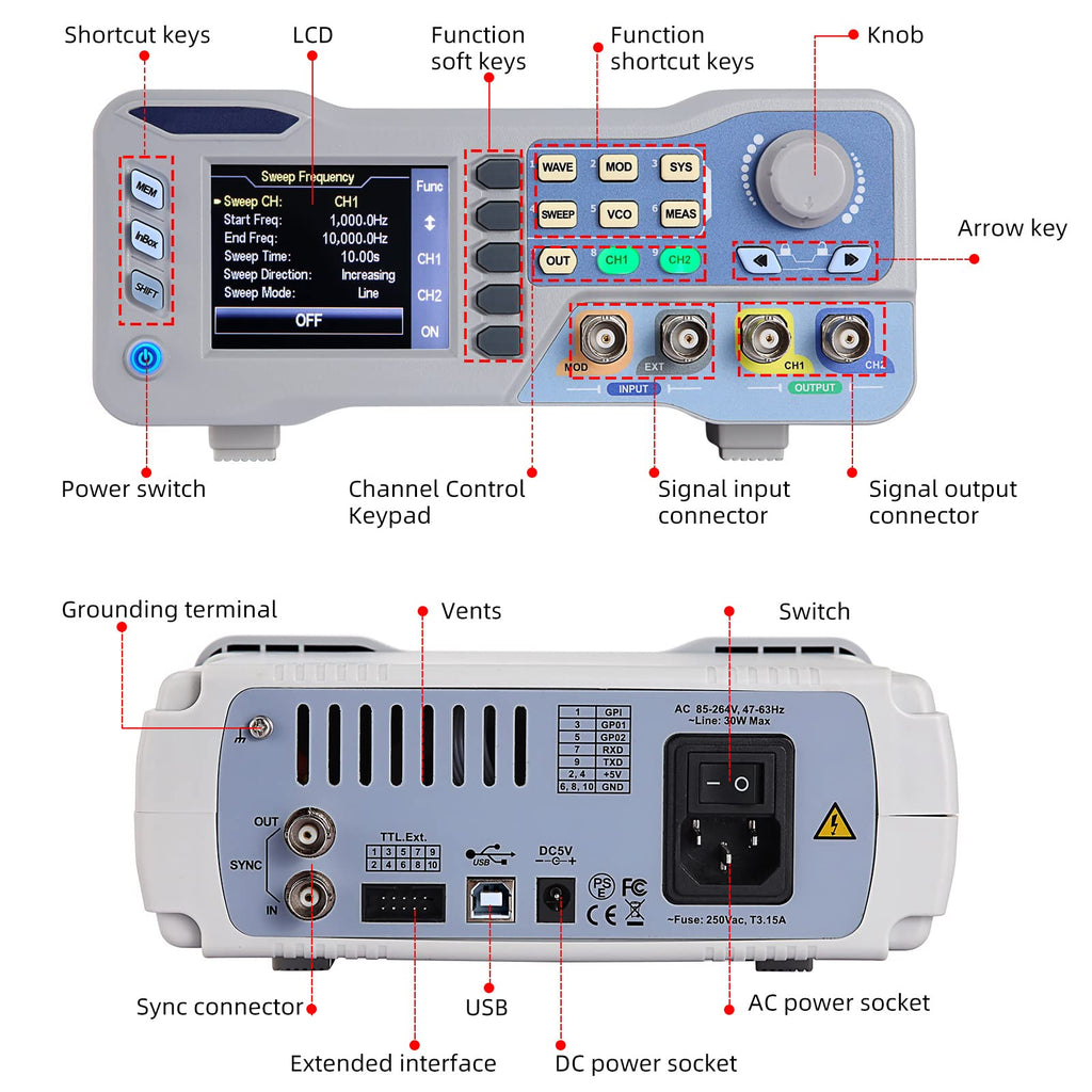 Koolertron DDS Signal Generator Counter 60MHz Dual-Channel