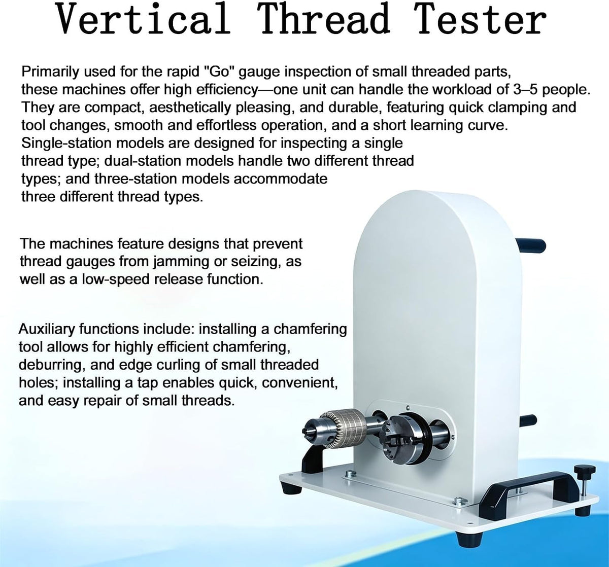 Vertical Thread Tester, Go-No-Go Inspection Gauge Machine for Quality Control, Precision Measurement in Manufacturing and Textile Industry Applications
