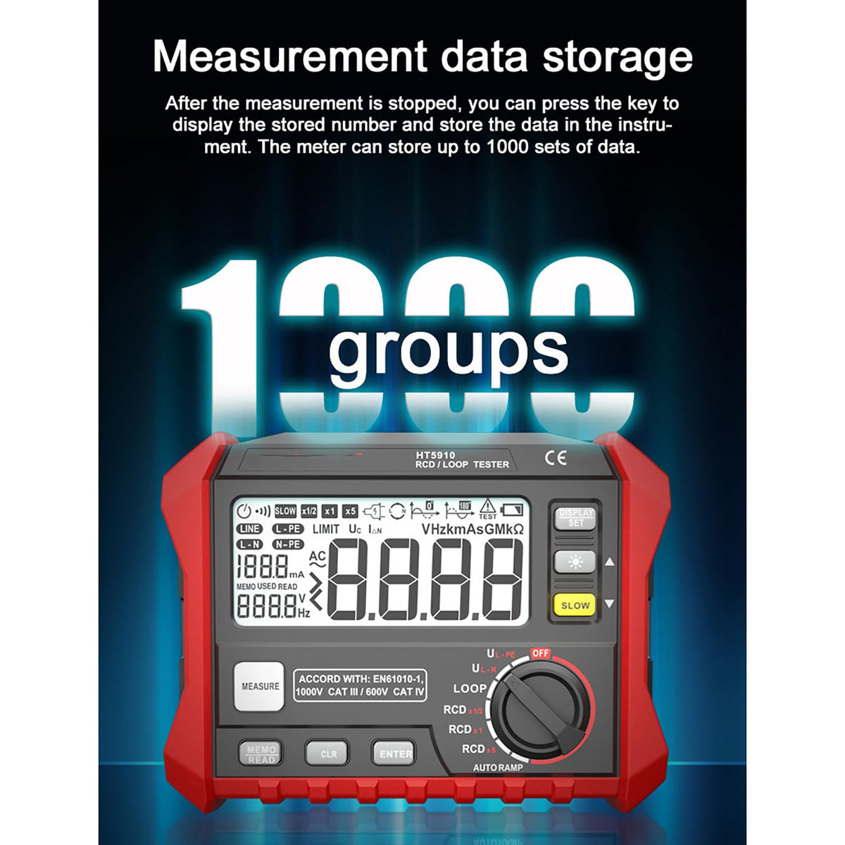 Insulation Resistance Multi Tester, 250v-2500v Digital Insulation Resistance Tester 1mω-200gω Megohm, Auto Range, 2000 Counts, LCD Display, 10v~600v Ac/Dc Voltmeter, with 100 Data Storage