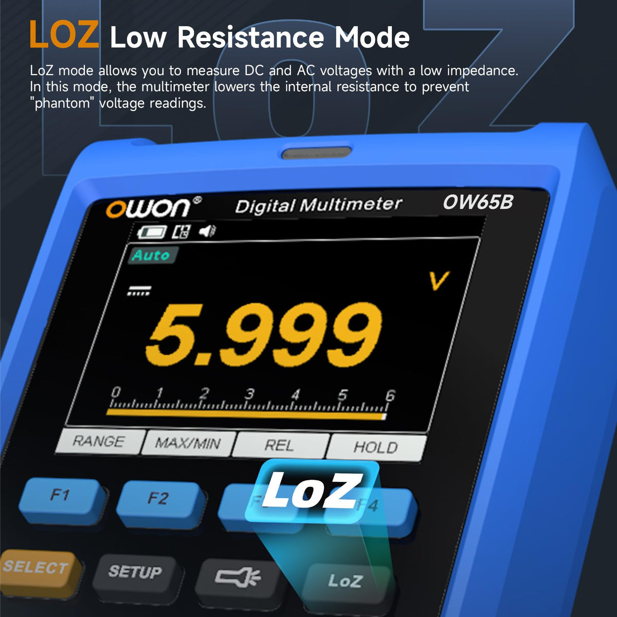 OWON Digital Multimeter, Digital Manual-Ranging 600V AC/DC Voltage Tester, Tests Batteries, Current, Resistance, Diodes, and Continuity (OW65)