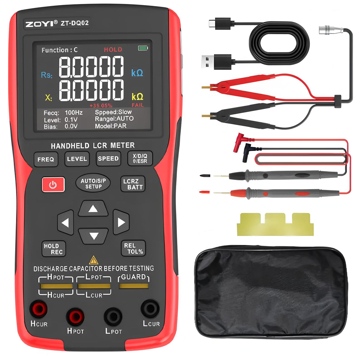 LCR Meter Handheld Digital Bridge Battery Internal Resistance Tester DQ02-2-in-1 High-Precision Capacitance and Battery Tester(DQ02 KitII)