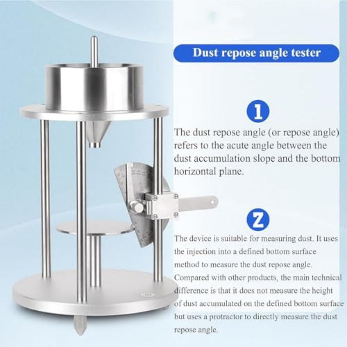 Stainless Steel Repose Angle Tester, High Precision Angle Measurement Device, Natural Acclivity Repose Angle Measuring Instrument, Funnel Taper 60º±0.5º for Experiments