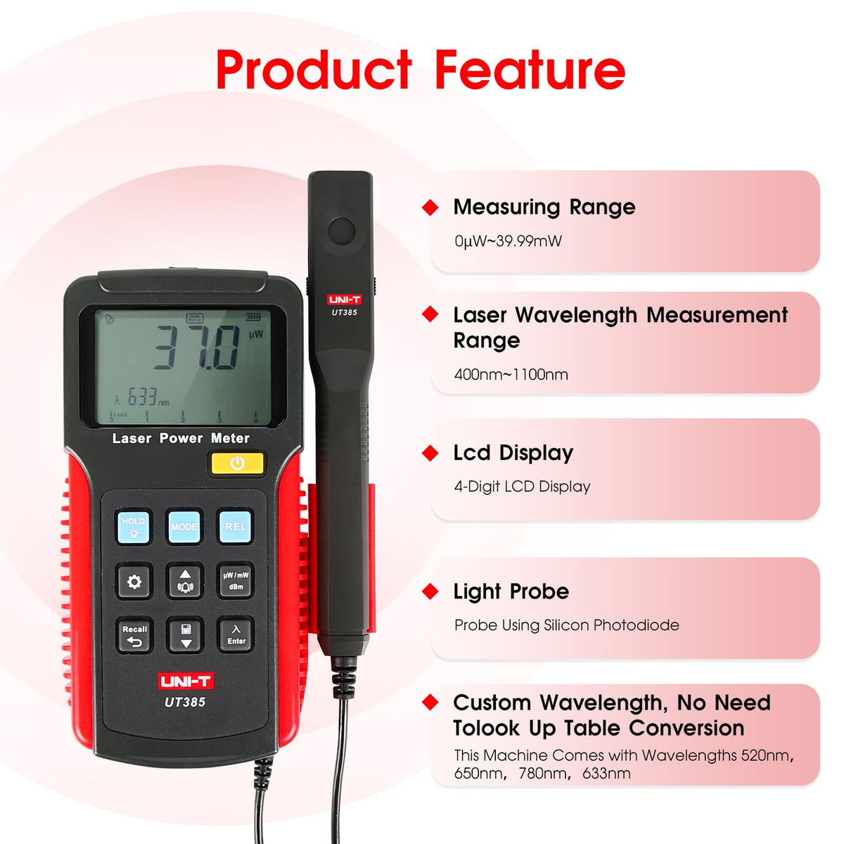 UNI-T UT385 Laser Power Meter, Split Sensor, LCD Display