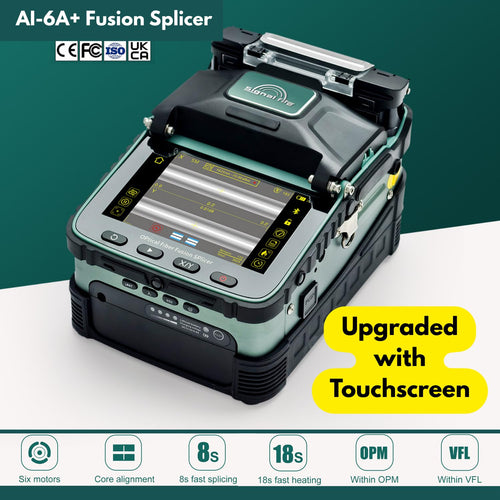 AI-6A+ Entry-Level Fusion Splicer Fiber Optic Splicing Machine Kit with Touch Screen OPM VFL, 6-Motor Core Alignment FTTH Fiber Splicer for Beginners Small Contractors 8s Splice 18s Heat