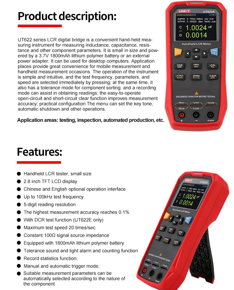 UNI-T UNI-Trend UT622A UT622C UT622E High-Precision LCR Meter Industrial Handheld Resistance Capacitance Tester(UT622C)