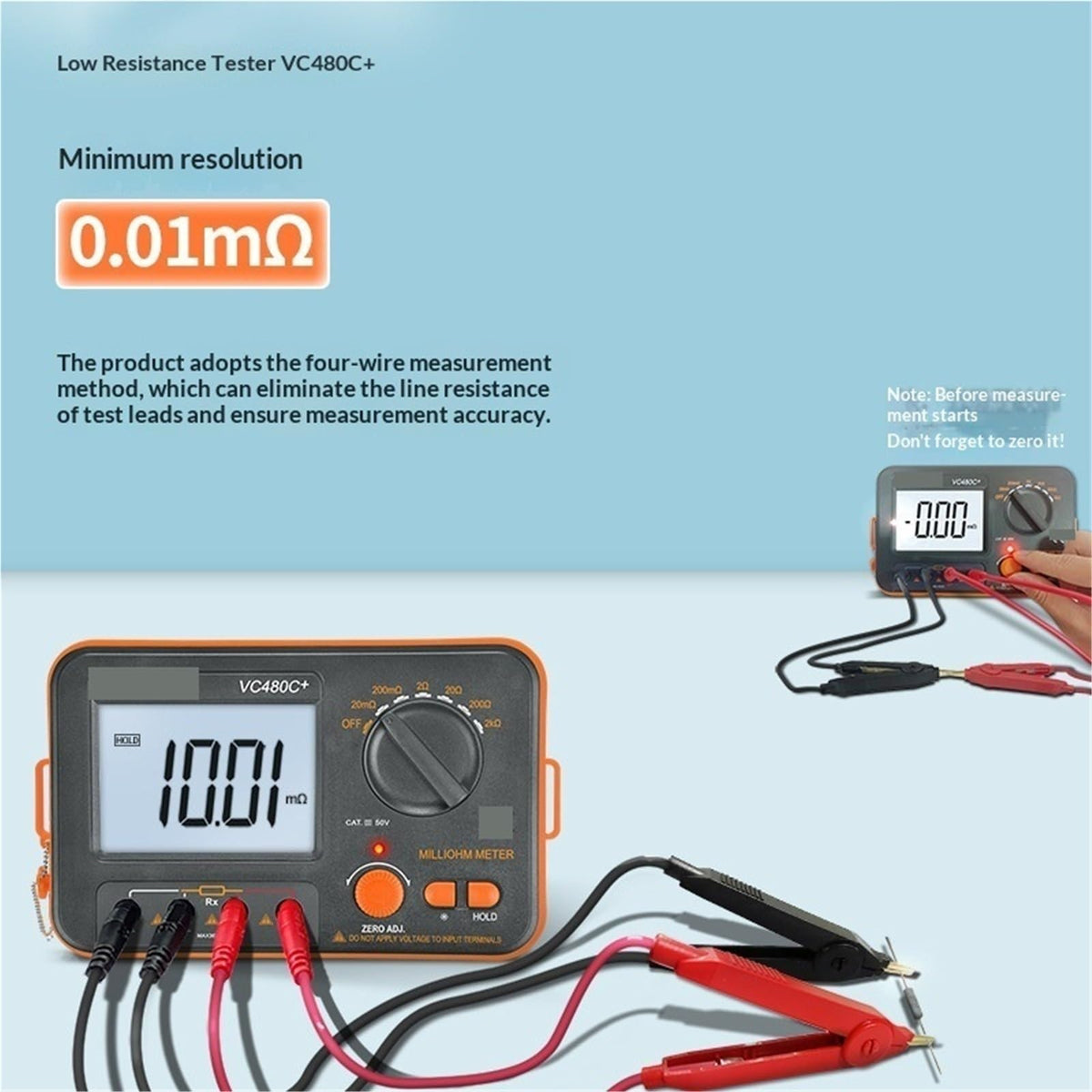 Resistance Tester, Resistance Meters, VC480C+ Digital Milliohmmeter DC Low Tester Microohmmeter 0.01mΩ~2kΩ Detectable Transformer Circuit Board,Multimeter